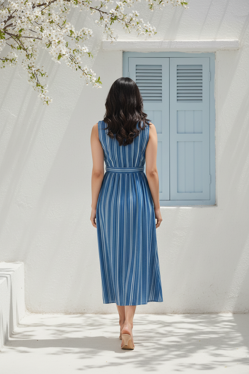 Blue Striped Midi Dress