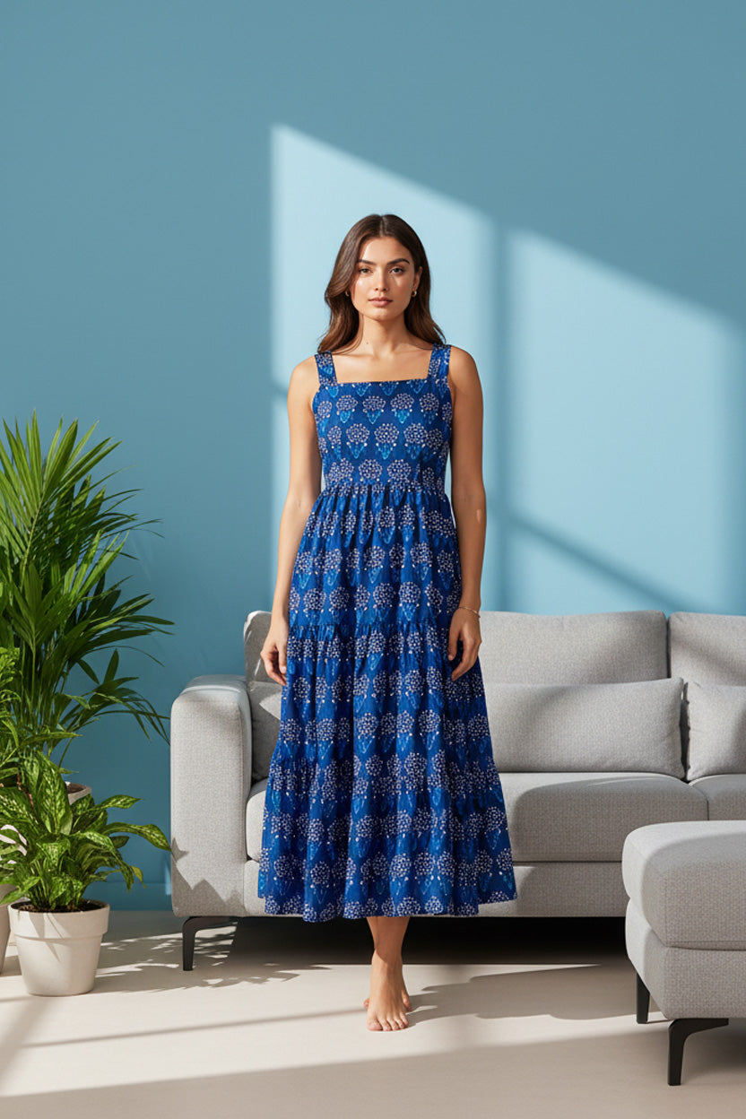 Sapphire Blue Tiered Maxi Dress