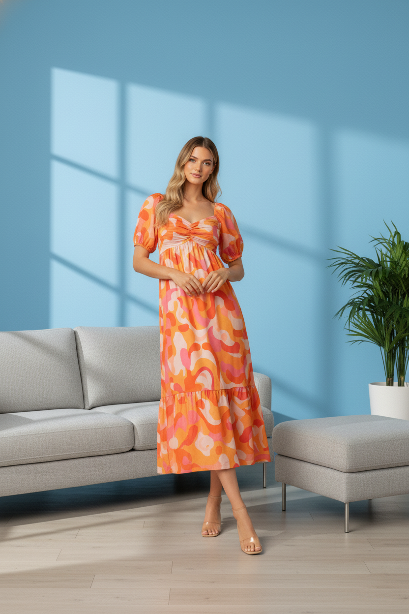 Sunset Orange Midi Dress