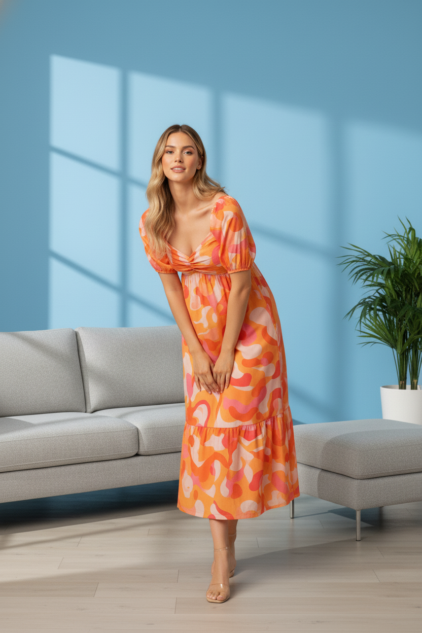 Sunset Orange Midi Dress