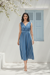 Blue Striped Midi Dress