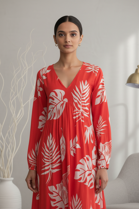 Red Leaf Maxi Dress