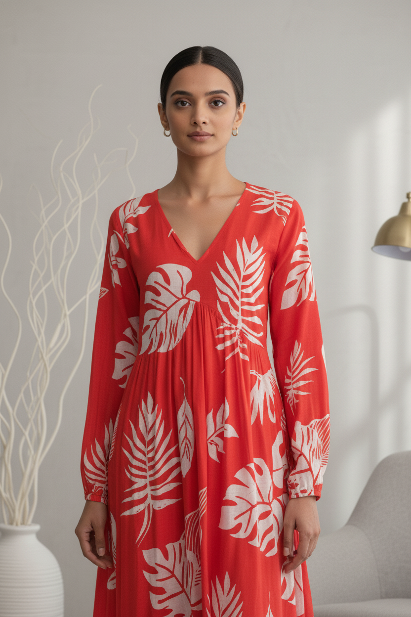 Red Leaf Maxi Dress