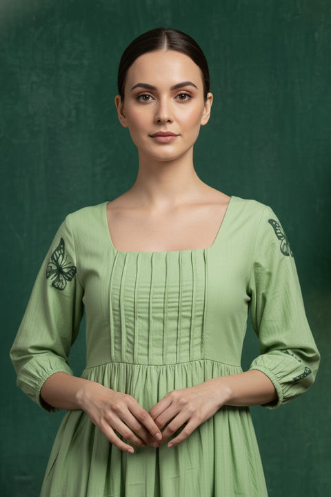 Sage Green Bloom Printed Midi Dress