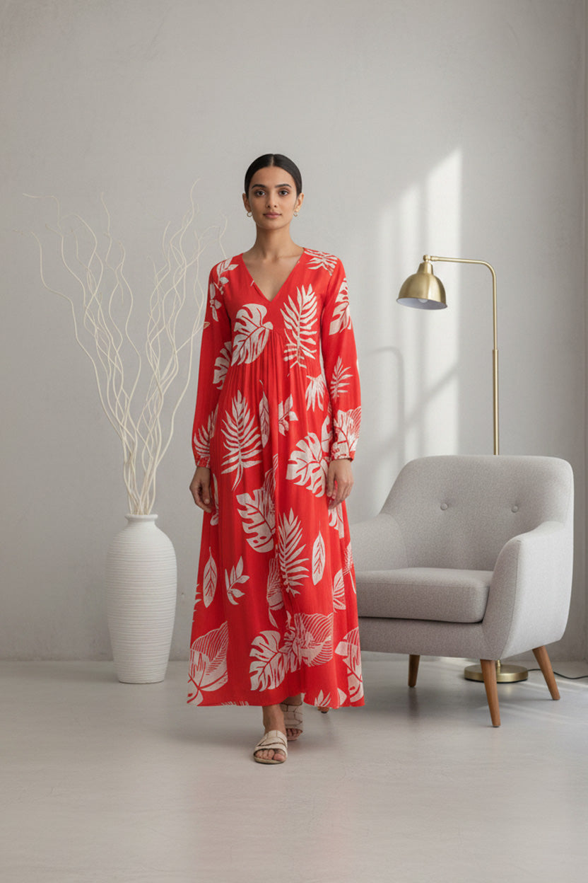 Red Leaf Maxi Dress