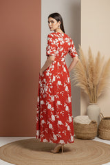 Red Floral Midi Dress