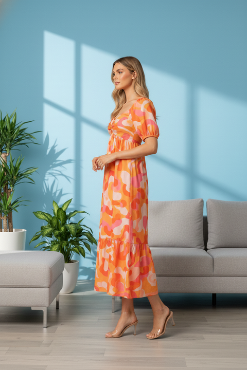 Sunset Orange Midi Dress
