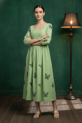 Sage Green Bloom Printed Midi Dress