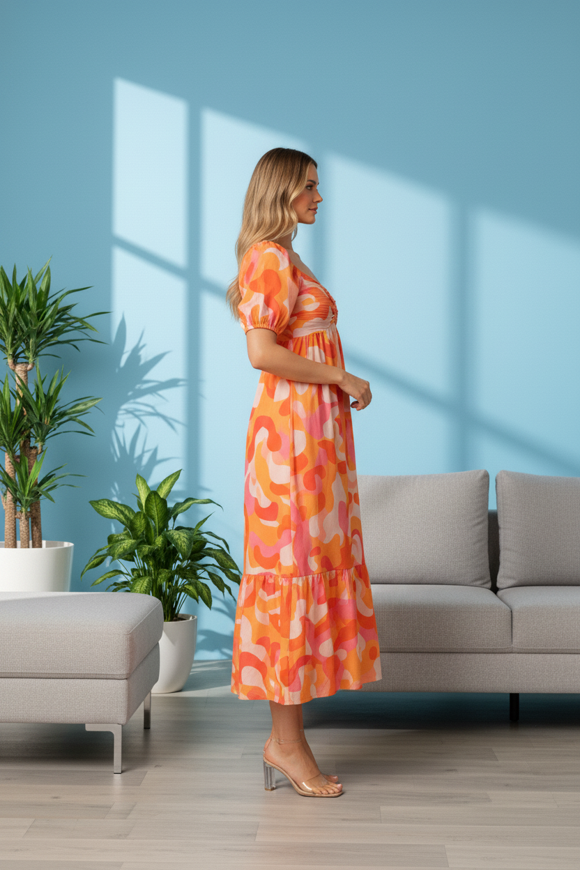 Sunset Orange Midi Dress