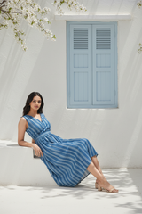 Blue Striped Midi Dress