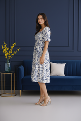 Midnight White Bloom Cotton Midi Dress