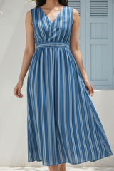 Blue Striped Midi Dress