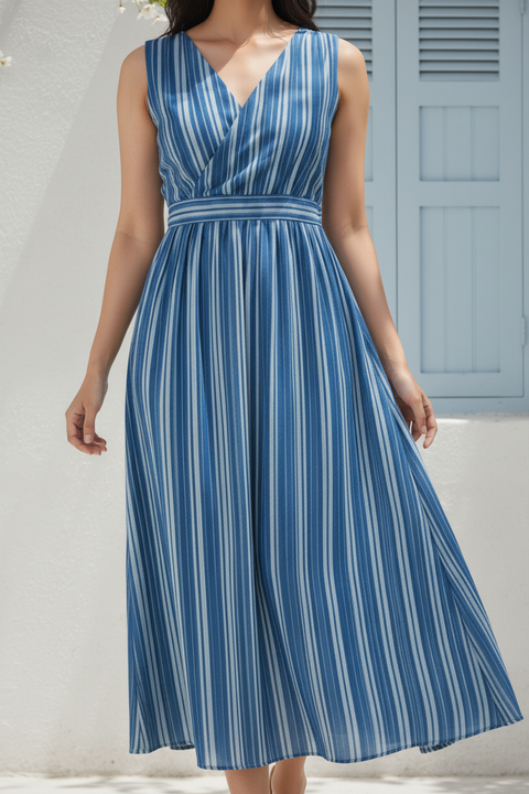 Blue Striped Midi Dress