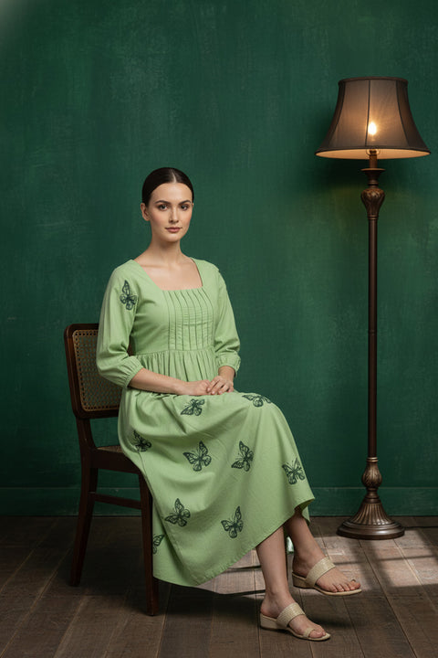 Sage Green Bloom Printed Midi Dress