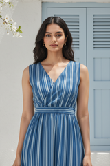 Blue Striped Midi Dress