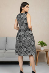 Elegant Black & Grey Printed A-Line Dress