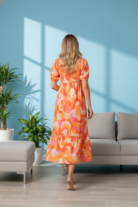 Sunset Orange Midi Dress