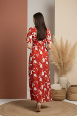 Red Floral Midi Dress