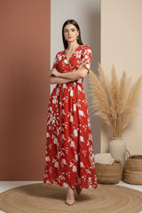 Red Floral Midi Dress