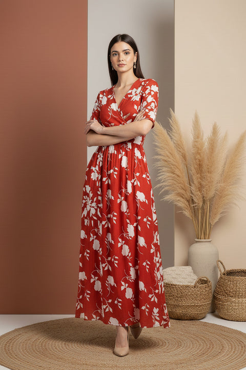Red Floral Midi Dress