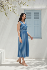 Blue Striped Midi Dress