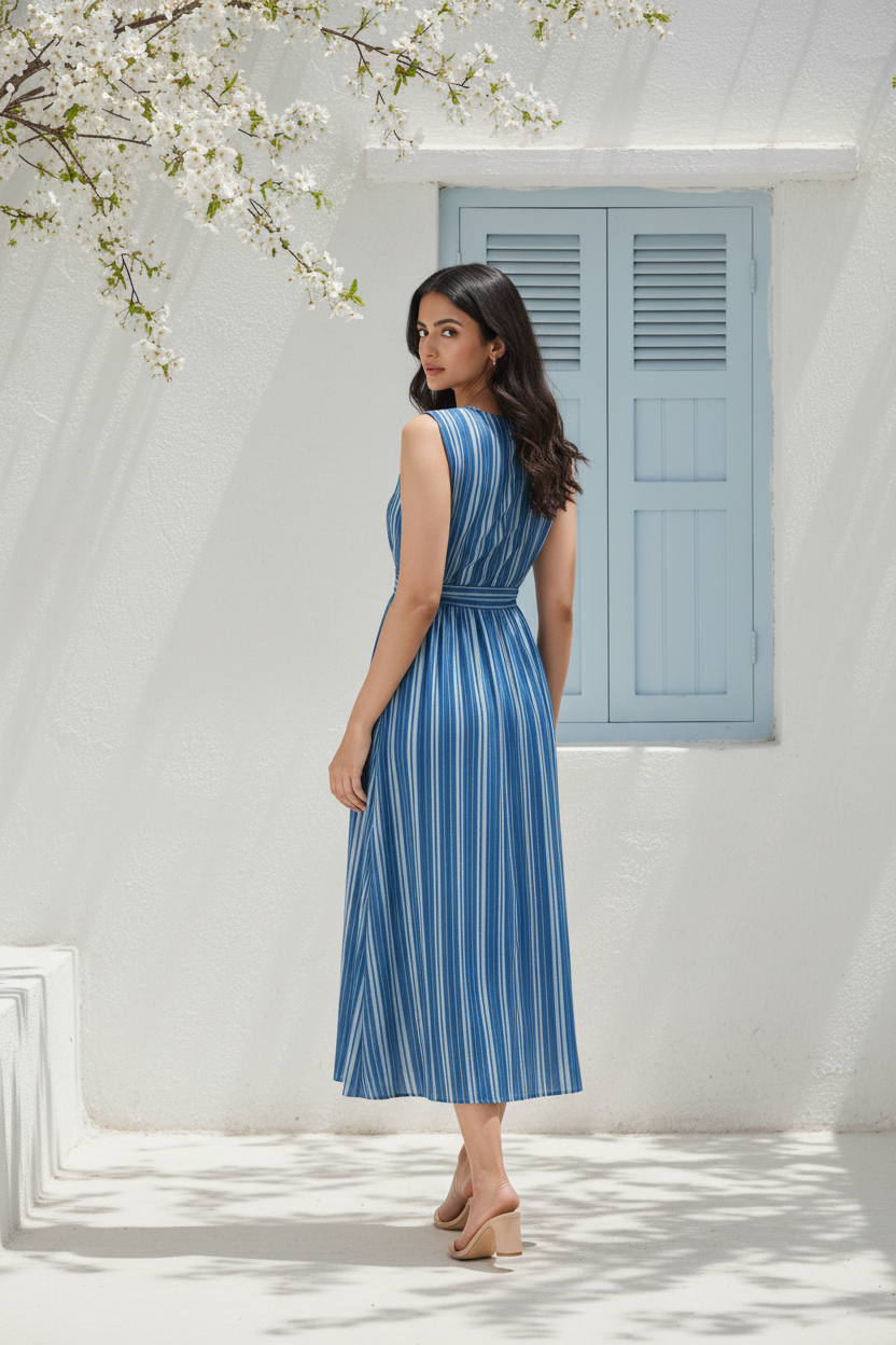 Blue Striped Midi Dress