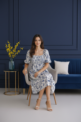 Midnight White Bloom Cotton Midi Dress