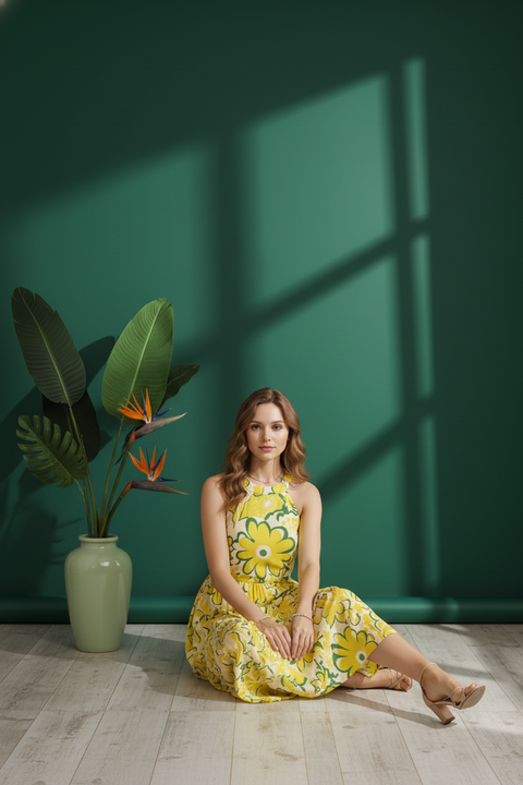 Yellow Floral Maxi Summer Dress