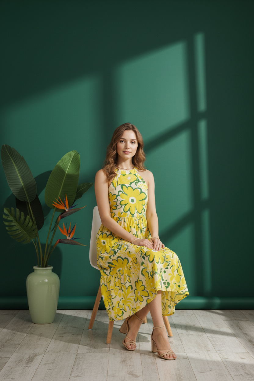Yellow Floral Maxi Summer Dress