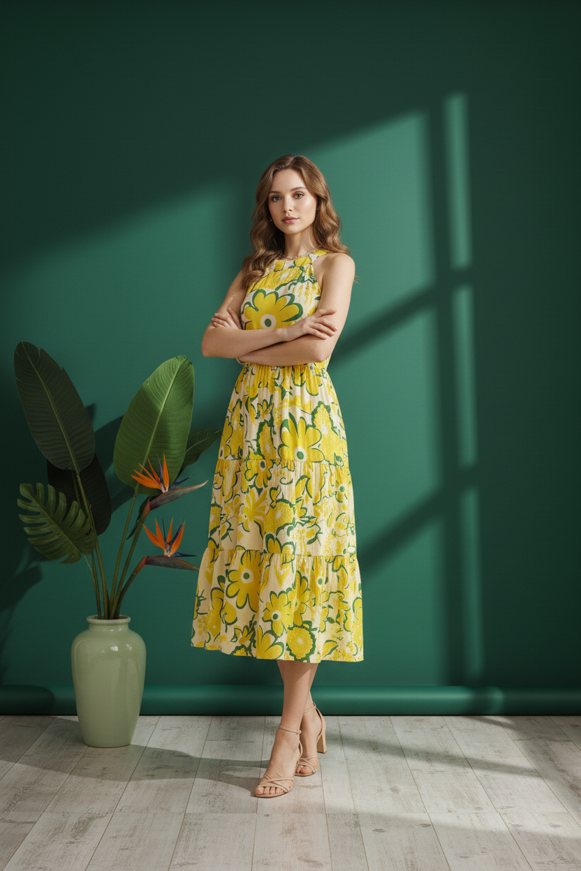Yellow Floral Maxi Summer Dress