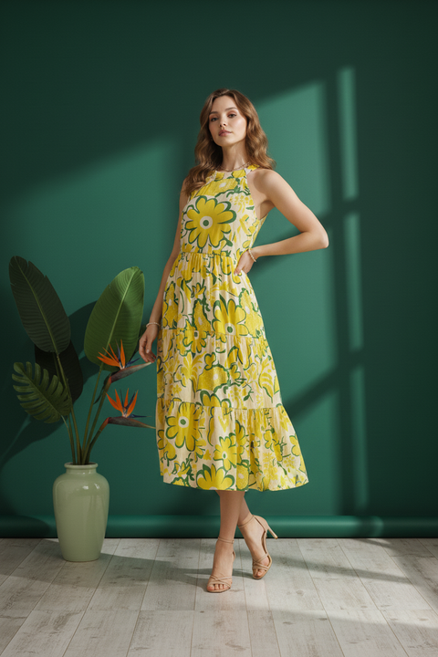 Yellow Floral Maxi Summer Dress