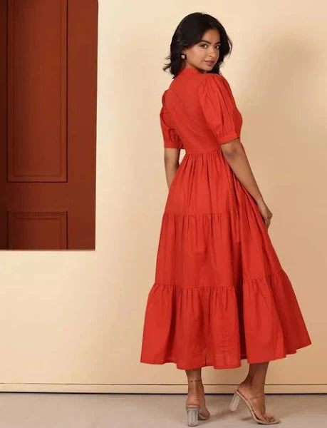 Jahida Women's Solid Fit & Flare Midi Dress