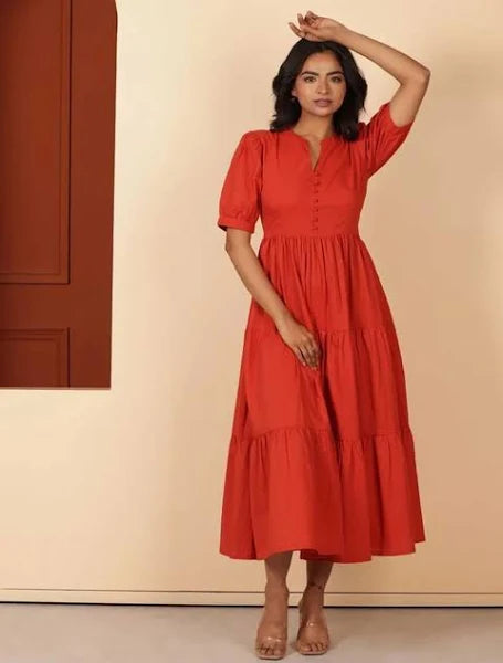 Jahida Women's Solid Fit & Flare Midi Dress