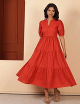 Jahida Women's Solid Fit & Flare Midi Dress